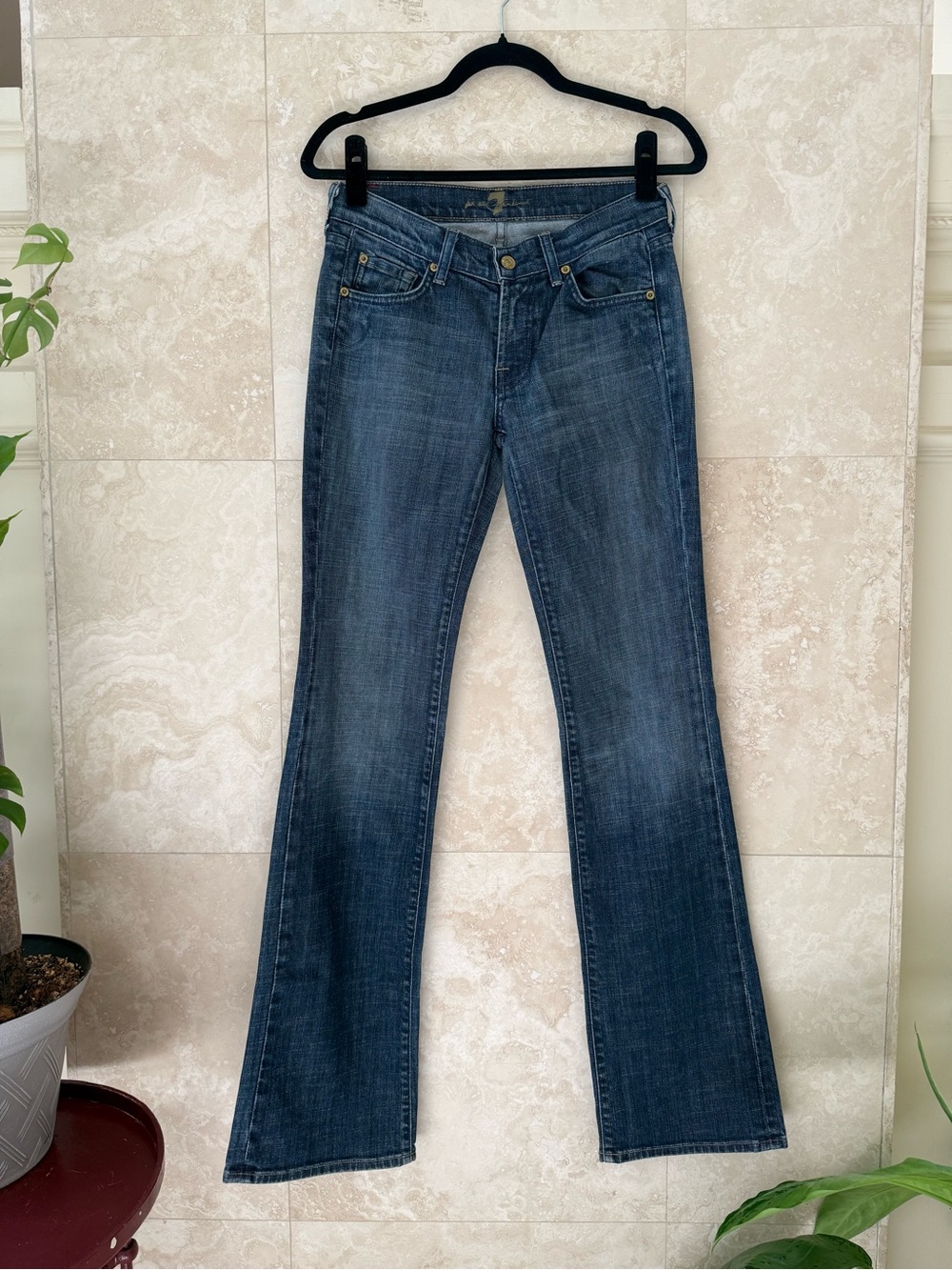 7 For All Mankind Flare Jeans 27 Medium Wash Y2K Stretch Denim EUC
